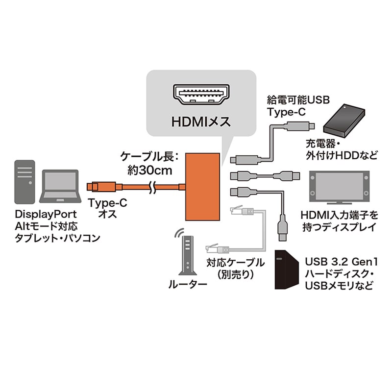サンワサプライ USB Type-C マルチ変換アダプタ AD-ALCMHL1BK 1個(ご注文単位1個)【直送品】