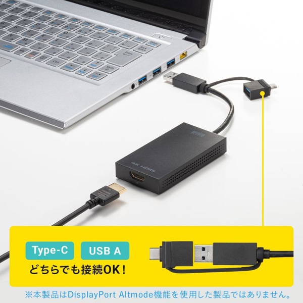 サンワサプライ USB／HDMI ディスプレイアダプタ USB-A・Type-C両対応 USB-CVU3HD4 1個（ご注文単位1個）【直送品】