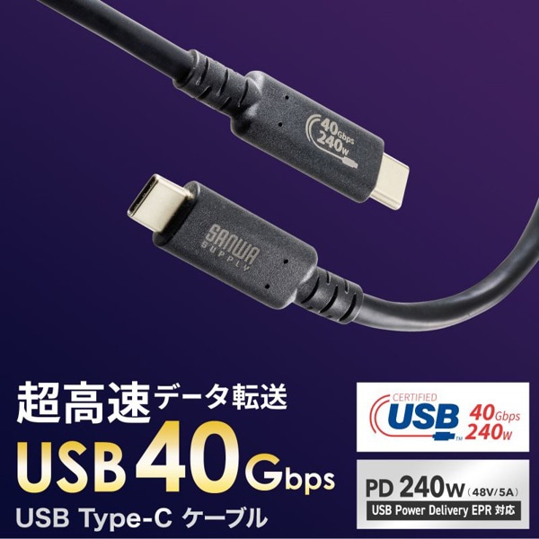 サンワサプライ USB TypeCケーブル 4Gen3対応 1m KU-40GCCPE10 1個（ご注文単位1個）【直送品】
