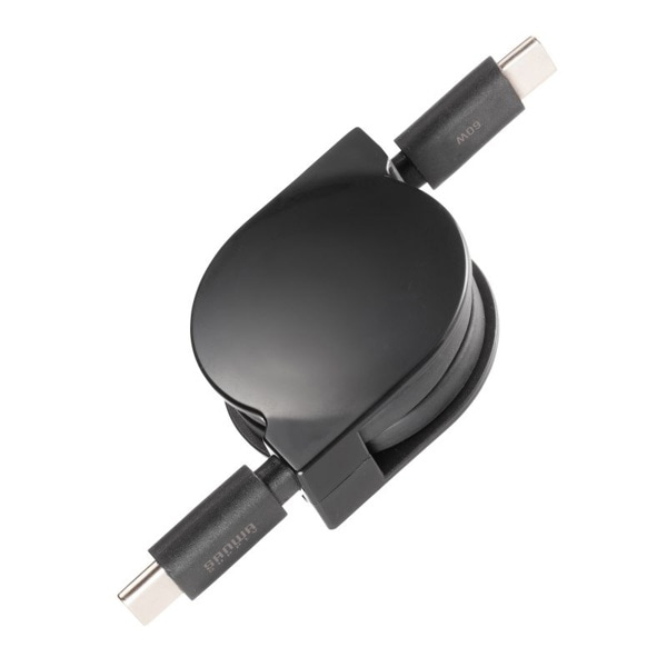 サンワサプライ USB2.0 Type-C 巻取りケーブル 0.8m ブラック KU-CCP60M08BK 1個(ご注文単位1個)【直送品】