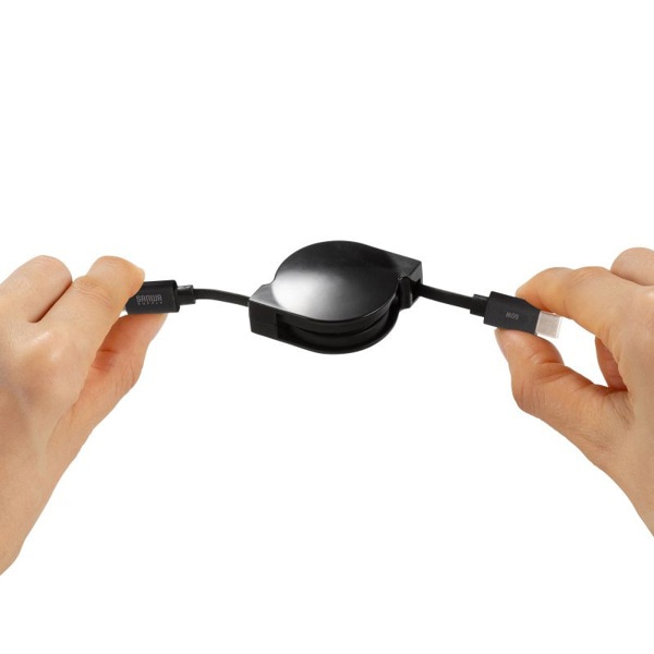 サンワサプライ USB2.0 Type-C 巻取りケーブル 0.8m ブラック KU-CCP60M08BK 1個（ご注文単位1個）【直送品】