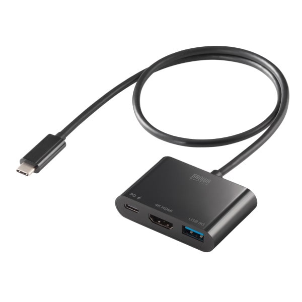 サンワサプライ USB TypeC-HDMI 変換アダプタ 4K/PD対応/USBハブ付 AD-ALCPHDPD02 1個(ご注文単位1個)【直送品】