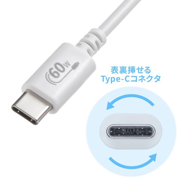 サンワサプライ USB2.0 Type-Cケーブル PD60対応 0.5m ホワイト KU-CCP6005W 1個（ご注文単位1個）【直送品】