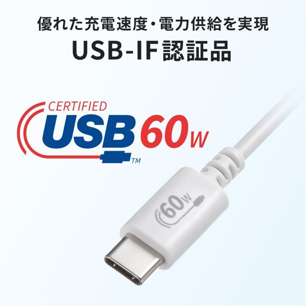 サンワサプライ USB2.0 Type-Cケーブル PD60対応 1.5m ホワイト KU-CCP6015W 1個（ご注文単位1個）【直送品】