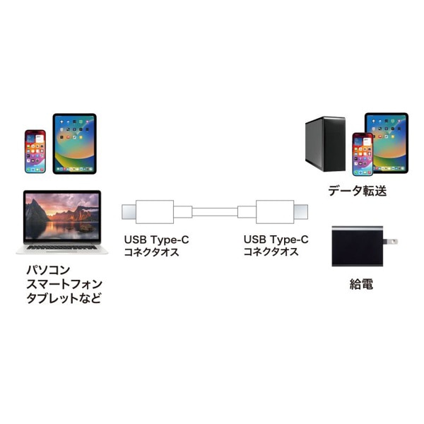 サンワサプライ USB2.0 Type-Cケーブル PD60対応 1.5m ホワイト KU-CCP6015W 1個（ご注文単位1個）【直送品】