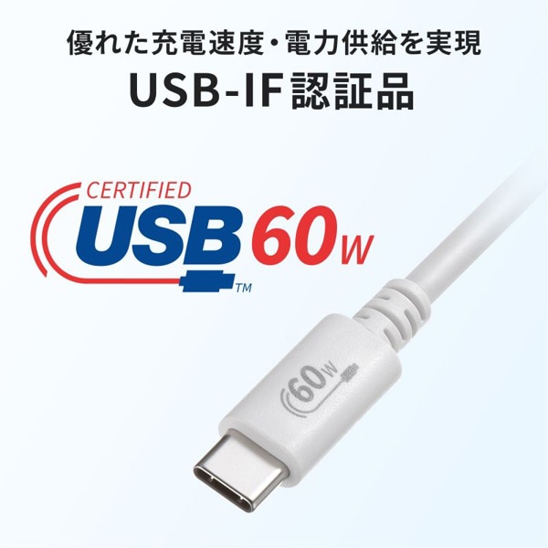 サンワサプライ USB2.0 Type-Cケーブル PD60対応 3m ホワイト KU-CCP6030W 1個（ご注文単位1個）【直送品】