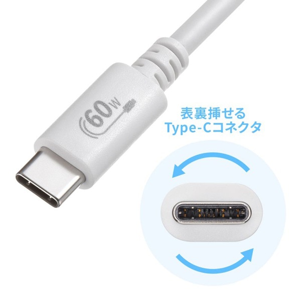 サンワサプライ USB2.0 Type-Cケーブル PD60対応 3m ホワイト KU-CCP6030W 1個（ご注文単位1個）【直送品】