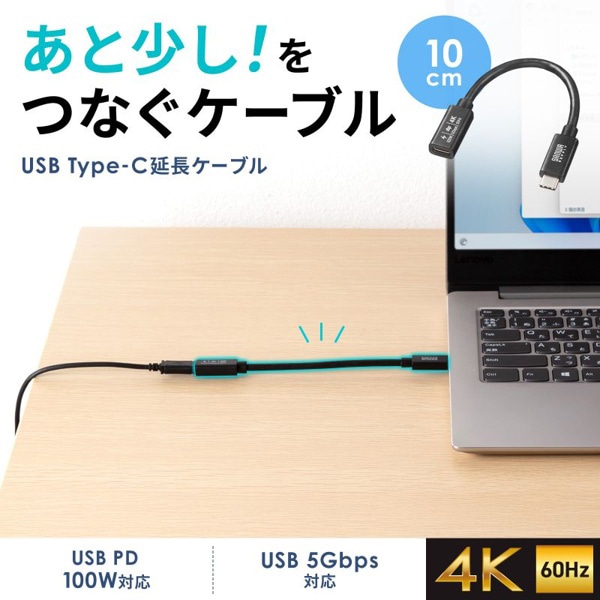 サンワサプライ USB5Gbps Type-C 延長ケーブル 0.1m KU-5GCCP100EN01 1個（ご注文単位1個）【直送品】