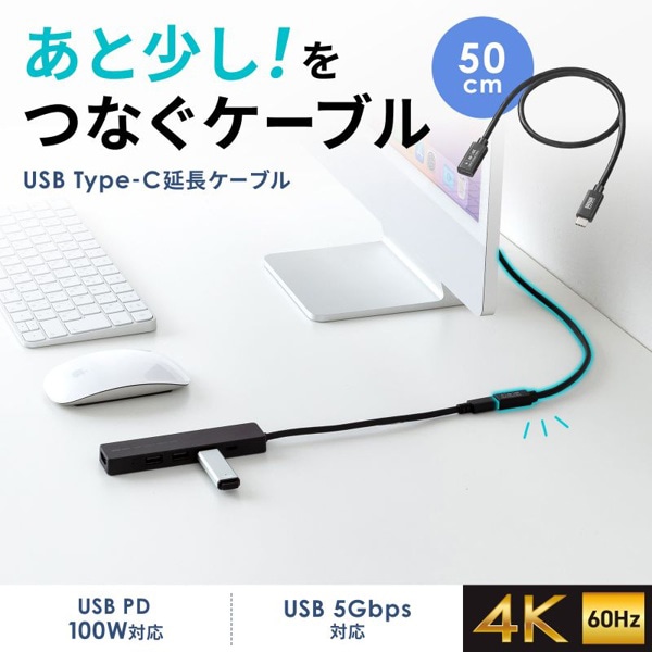 サンワサプライ USB5Gbps Type-C 延長ケーブル 0.5m KU-5GCCP100EN05 1個（ご注文単位1個）【直送品】