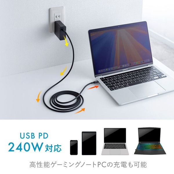 サンワサプライ USB2.0 Type-C シリコンケーブル 2m ブラック KU-CCPES20BK 1個（ご注文単位1個）【直送品】