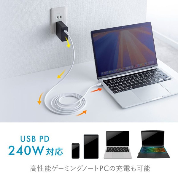 サンワサプライ USB2.0 Type-C シリコンケーブル 2m ホワイト KU-CCPES20W 1個（ご注文単位1個）【直送品】