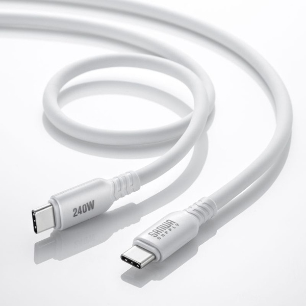 サンワサプライ USB2.0 Type-C シリコンケーブル 2m ホワイト KU-CCPES20W 1個（ご注文単位1個）【直送品】