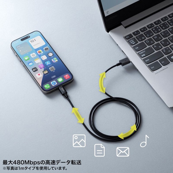 サンワサプライ USB2.0 TypeC-Aケーブル 0.5m ブラック KU-CA05BK 1個（ご注文単位1個）【直送品】