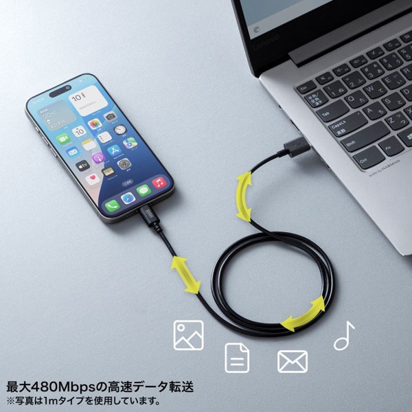 サンワサプライ USB2.0 TypeC-Aケーブル 2m ブラック KU-CA20BK 1個（ご注文単位1個）【直送品】