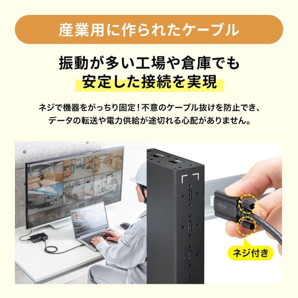 サンワサプライ USB Type-C 20Gbps対応ケーブル デュアルスクリューロック 2m KU-20GCCPEDSL20 1個（ご注文単位1個）【直送品】