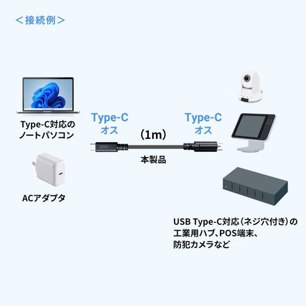 サンワサプライ USB Type-C 20Gbps対応ケーブル シングルスクリューロック 1m KU-20GCCPESSL10 1個（ご注文単位1個）【直送品】