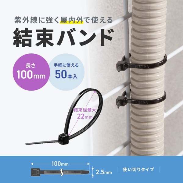 サンワサプライ 結束バンド 屋外用 耐候性 100×2.5mm 50本入 CA-621UV 1個（ご注文単位1個）【直送品】