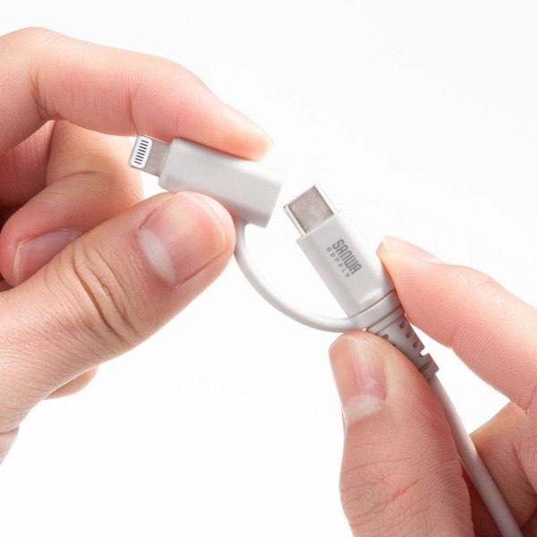 サンワサプライ USB2.0 Type-Cケーブル ライトニング変換アダプタ付き ホワイト KB-IPLTCCP6010W 1個（ご注文単位1個）【直送品】