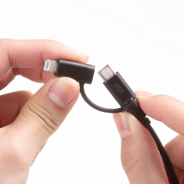 サンワサプライ USB2.0 Type-Cケーブル ライトニング変換アダプタ付き ブラック KB-IPLTCCP6010BK 1個（ご注文単位1個）【直送品】