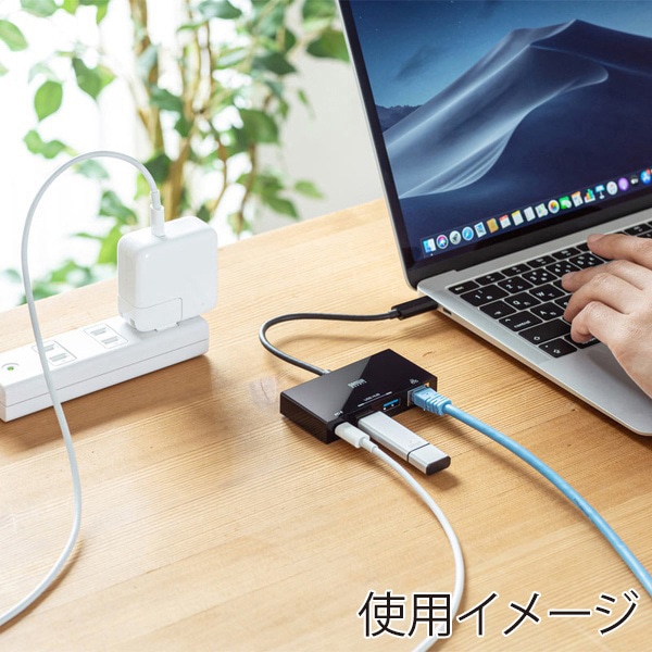 サンワサプライ USB Type-C ギガビットLANアダプタ ハブ付き パワーデリバリー対応 USB-3TCH20BK 1個（ご注文単位1個）【直送品】