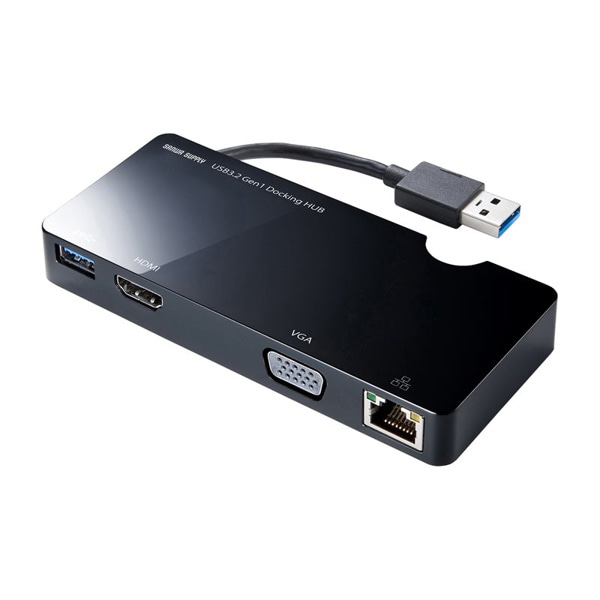 サンワサプライ モバイルドッキングステーション Gen1／HDMI／VGA／LAN USB-3H131BK 1個（ご注文単位1個）【直送品】