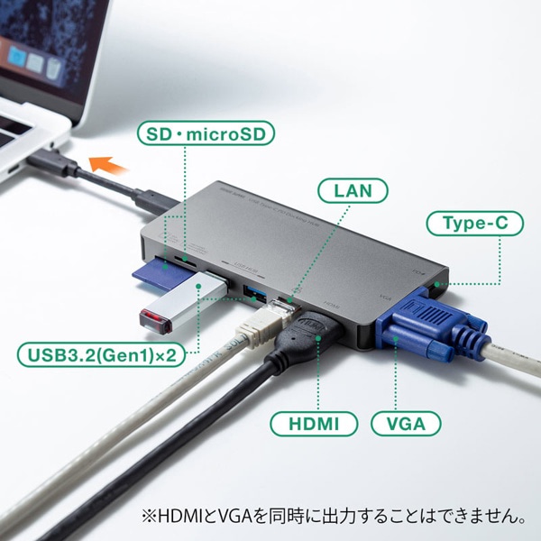 サンワサプライ USB Type-C ドッキングハブ HDMIポート/VGAポート USB-3TCH13S2 1個(ご注文単位1個)【直送品】