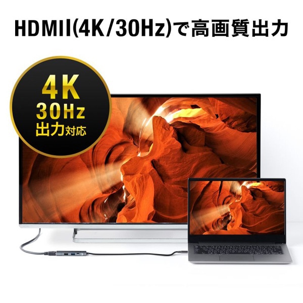 サンワサプライ USB Type-Cハブ HDMIポート付 USB-3TCH37GM 1個（ご注文単位1個）【直送品】