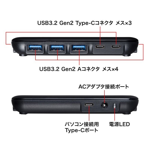サンワサプライ USB Type-C 7ポートハブ 3.2Gen2対応 USB-3TCH38BK 1個（ご注文単位1個）【直送品】