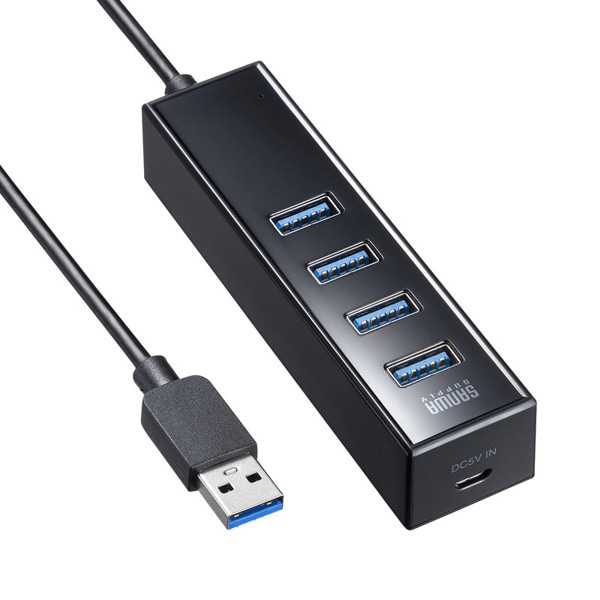 サンワサプライ USB3.2Gen1ハブ 4ポート マグネット付き USB-3H405BKN 1個（ご注文単位1個）【直送品】
