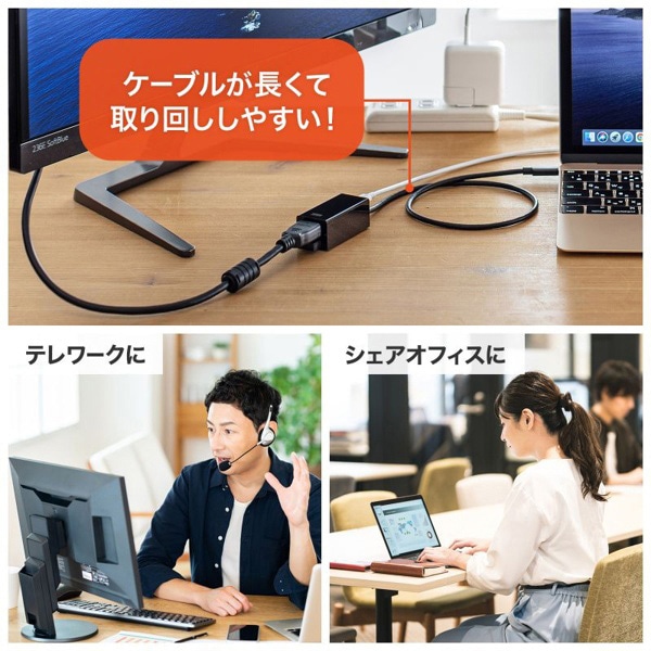 サンワサプライ USB Type-C HDMI変換アダプタ ハブ付き USB-3TCH35BK 1個（ご注文単位1個）【直送品】