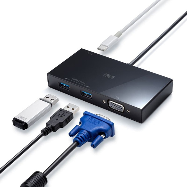 サンワサプライ VGA付き USB Type-Cハブ USB-3TCV1BK 1個(ご注文単位1個)【直送品】