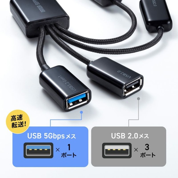サンワサプライ USB3.2Gen1／USB2.0 コンボハブ USB-3H436BK 1個（ご注文単位1個）【直送品】