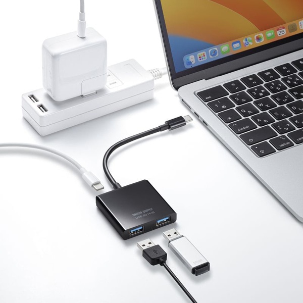 サンワサプライ USB Type-C コンパクトハブ 3ポート USB-3TCP9BK 1個（ご注文単位1個）【直送品】