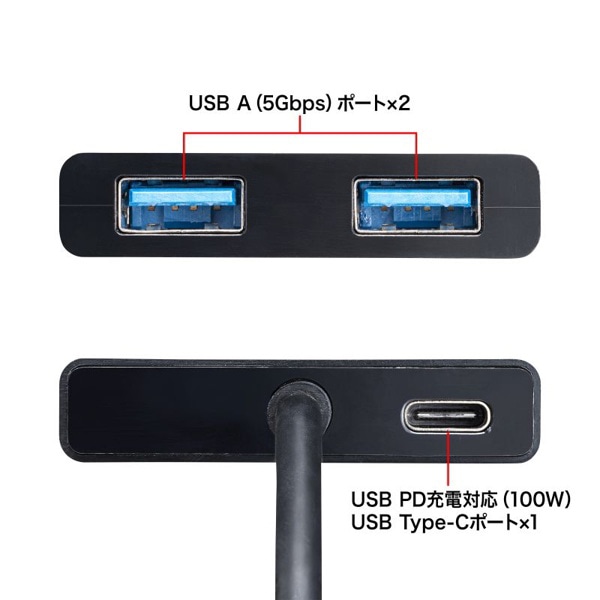 サンワサプライ USB Type-C コンパクトハブ 3ポート USB-3TCP9BK 1個（ご注文単位1個）【直送品】