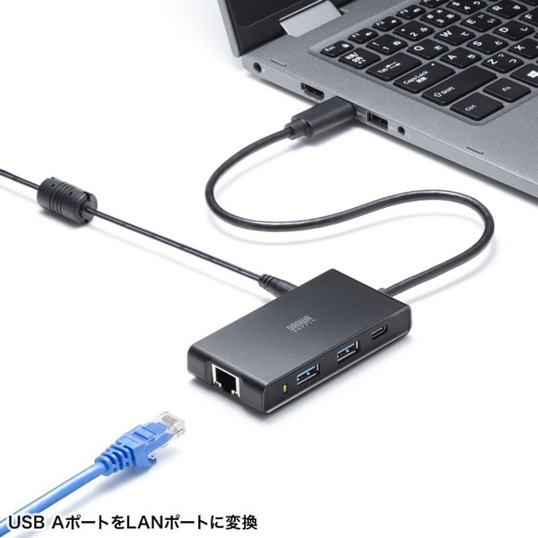 サンワサプライ 2.5ギガビットLANアダプタ USBハブ付き USB-3HLS8BK 1個(ご注文単位1個)【直送品】