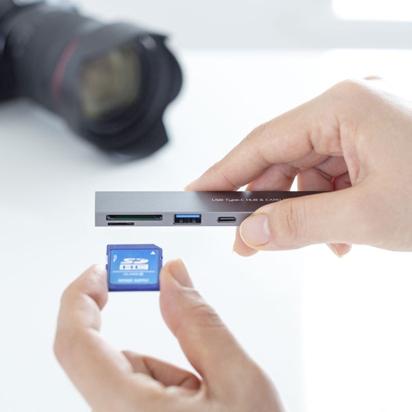 サンワサプライ USB 5Gbps スリムハブ 3ポート カードリーダー付き Type-C接続 USB-3TCHC22MS 1個（ご注文単位1個）【直送品】