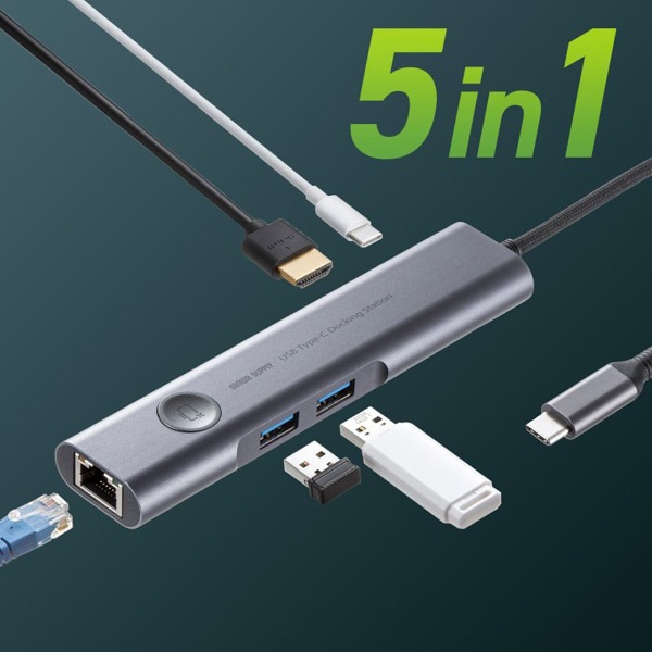 サンワサプライ USB Type-C ドッキングハブ USB-5TCHLP16GM 1個（ご注文単位1個）【直送品】