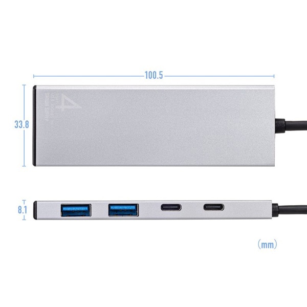 サンワサプライ USB Type-Cハブ USB10Gbps対応 USB-A×2／Type-C×2ポート USB-10TC14SV 1個（ご注文単位1個）【直送品】