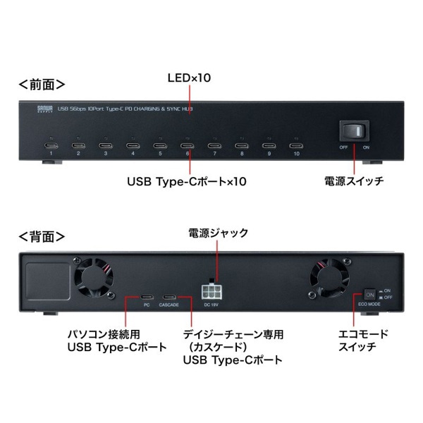 サンワサプライ USB5GbpsType-C ハブ 10ポート USB-5TCPS10 1個（ご注文単位1個）【直送品】