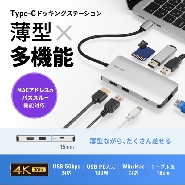 サンワサプライ USB Type-C ドッキングステーション カードリーダー付き USB-DKM11S 1個（ご注文単位1個）【直送品】