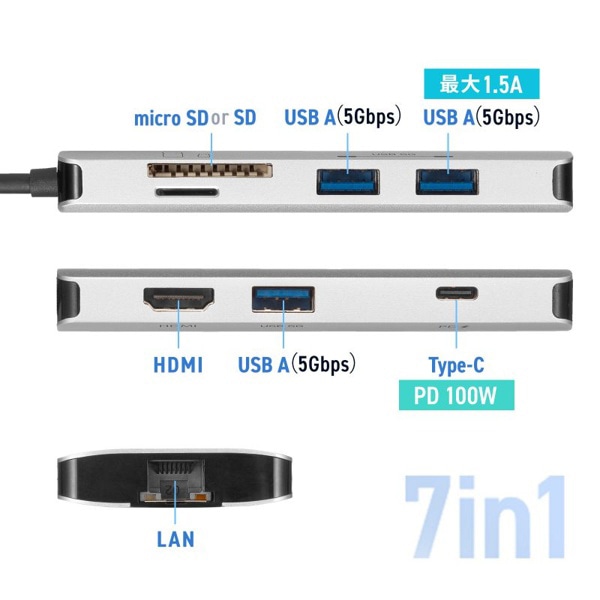 サンワサプライ USB Type-C ドッキングステーション カードリーダー付き USB-DKM11S 1個（ご注文単位1個）【直送品】