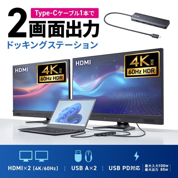 サンワサプライ USB Type-C ドッキングステーション USB-5TCHHPS22BK 1個（ご注文単位1個）【直送品】