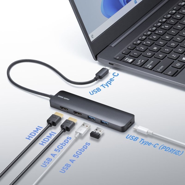 サンワサプライ USB Type-C ドッキングステーション USB-5TCHHPS22BK 1個（ご注文単位1個）【直送品】