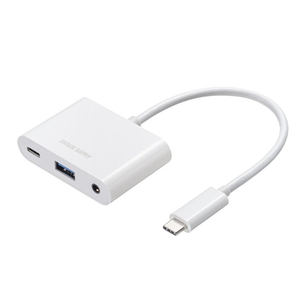 サンワサプライ USB Type-C ハブ イヤフォンジャック付き USB-5TCPA23W 1個（ご注文単位1個）【直送品】