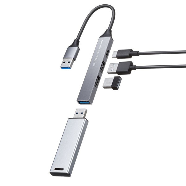 サンワサプライ USB5Gbps コンボ超スリムハブ 4ポート USB-5H25GM 1個（ご注文単位1個）【直送品】
