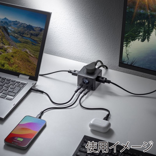 サンワサプライ 電源タップ ガリウムUSB充電機能付き 2P 3個口 2m ブラック TAP-B111C3BK 1個（ご注文単位1個）【直送品】