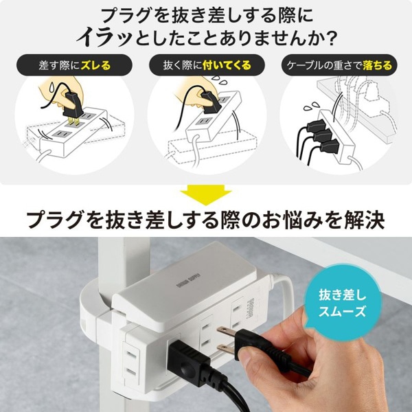 サンワサプライ 電源タップホルダー 支柱取付タイプ ホワイト TAP-CLAMP2W 1個（ご注文単位1個）【直送品】