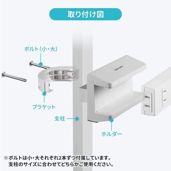 サンワサプライ 電源タップホルダー 支柱取付タイプ ホワイト TAP-CLAMP2W 1個（ご注文単位1個）【直送品】