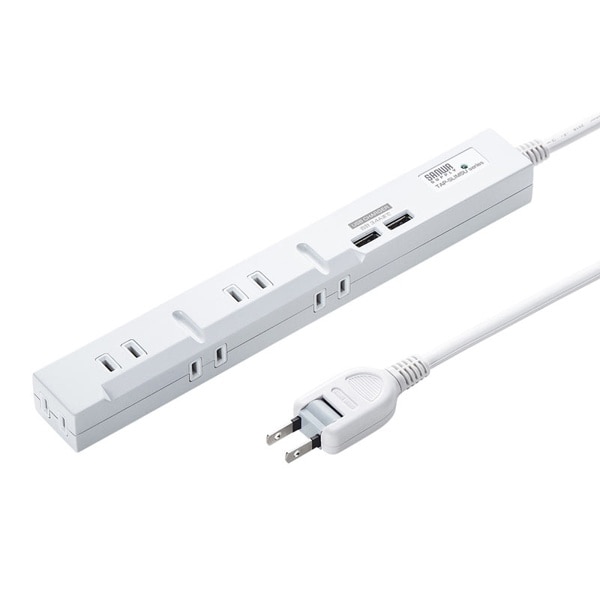 サンワサプライ スリムタップ USB充電機能付き 2P・5個口・3m TAP-SLIM5U-3 1個（ご注文単位1個）【直送品】
