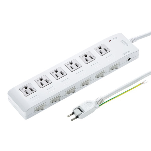 サンワサプライ 省エネタップ 雷ガード付き 3P・6個口・2m TAP-S28 1個（ご注文単位1個）【直送品】